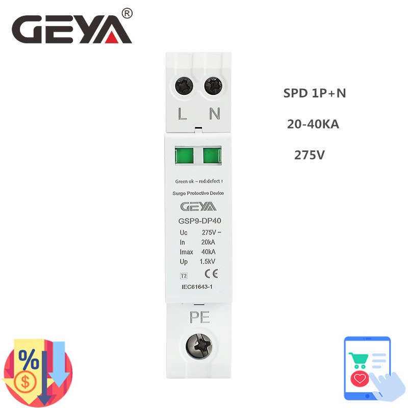 GEYA GSP9-DP40 AC SPD,  ȣ  ȣ ġ, 18mm AC  ȣ ġ, 1P + N 2P, 275V, 40KA